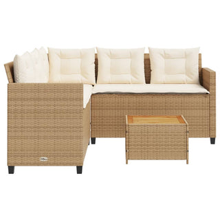 vidaXL Garden Sofa with Table and Cushions L-Shaped Beige Poly Rattan - 369050