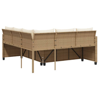 vidaXL Garden Sofa with Table and Cushions L-Shaped Beige Poly Rattan - 369050