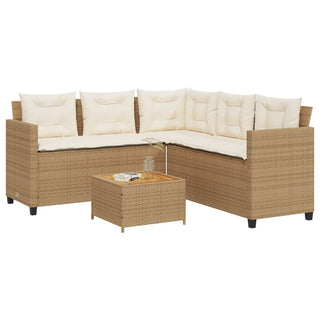 vidaXL Garden Sofa with Table and Cushions L-Shaped Beige Poly Rattan - 369050
