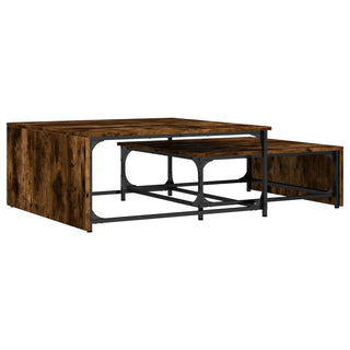 vidaXL Nesting Coffee Tables 2 pcs Smoked Oak Engineered Wood and Metal - Sofa In Store
