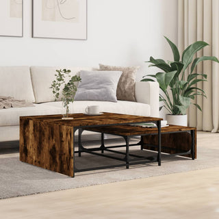 vidaXL Nesting Coffee Tables 2 pcs Smoked Oak Engineered Wood and Metal - Sofa In Store