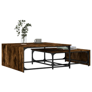 vidaXL Nesting Coffee Tables 2 pcs Smoked Oak Engineered Wood and Metal - Sofa In Store