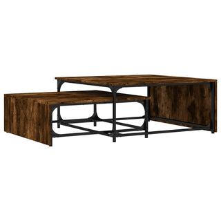 vidaXL Nesting Coffee Tables 2 pcs Smoked Oak Engineered Wood and Metal - Sofa In Store
