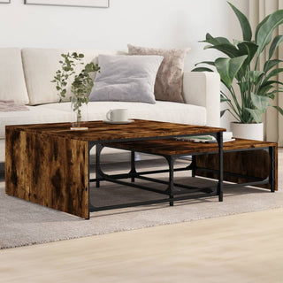 vidaXL Nesting Coffee Tables 2 pcs Smoked Oak Engineered Wood and Metal - Sofa In Store