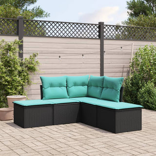 vidaXL 5 Piece Garden Sofa Set with Cushions Black Poly Rattan - Sofa In Store