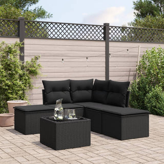 vidaXL 6 Piece Garden Sofa Set with Cushions Black Poly Rattan - 3217725 - Sofa In Store