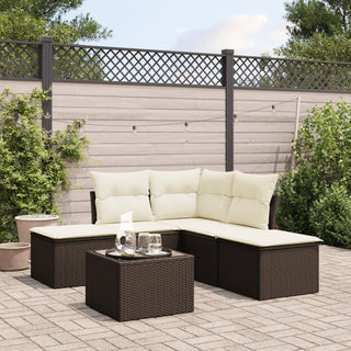vidaXL 6 Piece Garden Sofa Set with Cushions Brown Poly Rattan - Sofa In Store