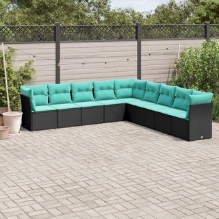 vidaXL 9 Piece Garden Sofa Set with Cushions Black Poly Rattan - 3217777 - Sofa In Store