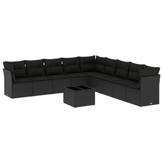 vidaXL 10 Piece Garden Sofa Set with Cushions Black Poly Rattan - 3217785 - Sofa In Store