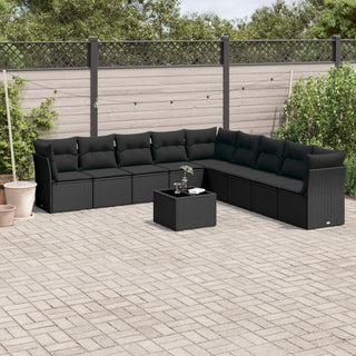 vidaXL 10 Piece Garden Sofa Set with Cushions Black Poly Rattan - 3217785 - Sofa In Store