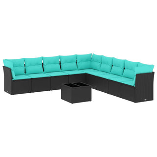 vidaXL 10 Piece Garden Sofa Set with Cushions Black Poly Rattan - 3217787 - Sofa In Store