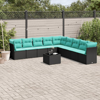 vidaXL 10 Piece Garden Sofa Set with Cushions Black Poly Rattan - 3217787 - Sofa In Store
