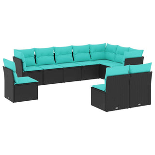 vidaXL 10 Piece Garden Sofa Set with Cushions Black Poly Rattan - 3217797 - Sofa In Store