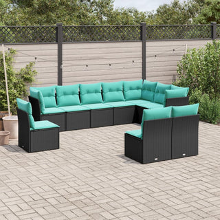 vidaXL 10 Piece Garden Sofa Set with Cushions Black Poly Rattan - 3217797 - Sofa In Store