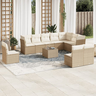 vidaXL 11 Piece Garden Sofa Set with Cushions Beige Poly Rattan - 3217808 - Sofa In Store