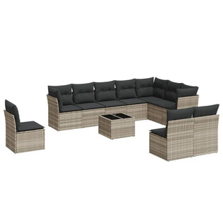 vidaXL 11 Piece Garden Sofa Set with Cushions Light Grey Poly Rattan - 3217812 - Sofa In Store