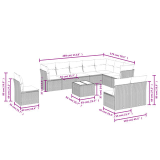 vidaXL 11 Piece Garden Sofa Set with Cushions Light Grey Poly Rattan - 3217812 - Sofa In Store
