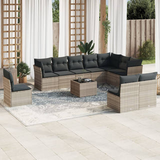 vidaXL 11 Piece Garden Sofa Set with Cushions Light Grey Poly Rattan - 3217812 - Sofa In Store
