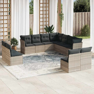 vidaXL 11 Piece Garden Sofa Set with Cushions Light Grey Poly Rattan - 3217822 - Sofa In Store