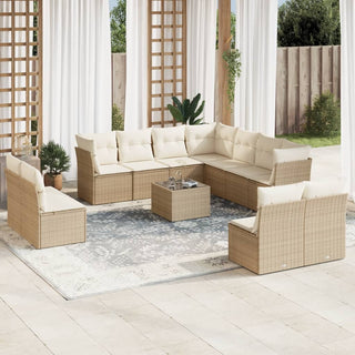vidaXL 12 Piece Garden Sofa Set with Cushions Beige Poly Rattan - 3217828 - Sofa In Store
