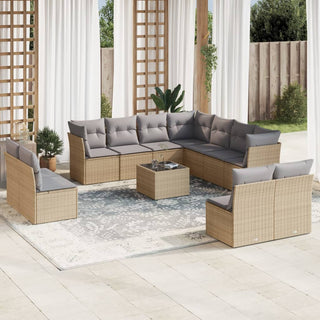 vidaXL 12 Piece Garden Sofa Set with Cushions Beige Poly Rattan - 3217829 - Sofa In Store