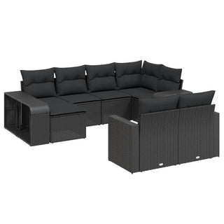 vidaXL 10 Piece Garden Sofa Set with Cushions Black Poly Rattan - 3228895 - Sofa In Store