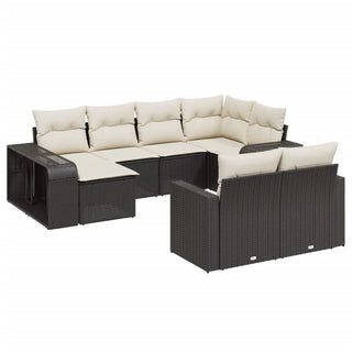 vidaXL 10 Piece Garden Sofa Set with Cushions Black Poly Rattan - 3228896 - Sofa In Store