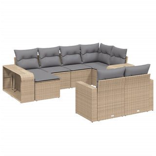 vidaXL 10 Piece Garden Sofa Set with Cushions Beige Poly Rattan - 3228899 - Sofa In Store