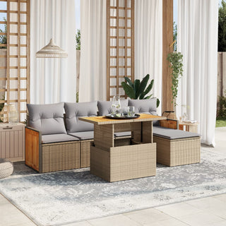 vidaXL 6 Piece Garden Sofa Set with Cushions Beige Poly Rattan - 3273936