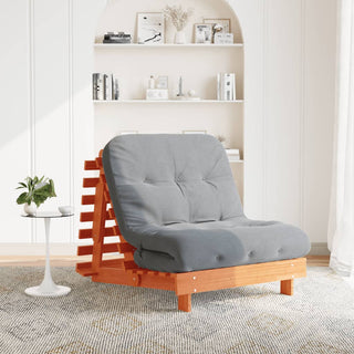 vidaXL Futon Sofa Bed with Mattress Wax Brown 80x206x11 cm Solid Wood Pine - Sofa In Store