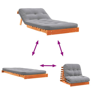 vidaXL Futon Sofa Bed with Mattress Wax Brown 90x206x11 cm Solid Wood Pine - Sofa In Store