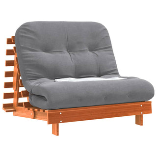 vidaXL Futon Sofa Bed with Mattress Wax Brown 100x206x11 cm Solid Wood Pine - Sofa In Store