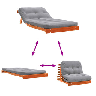 vidaXL Futon Sofa Bed with Mattress Wax Brown 100x206x11 cm Solid Wood Pine - Sofa In Store