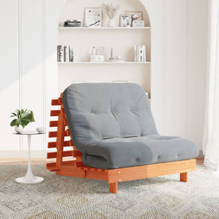 vidaXL Futon Sofa Bed with Mattress Wax Brown 100x206x11 cm Solid Wood Pine - Sofa In Store