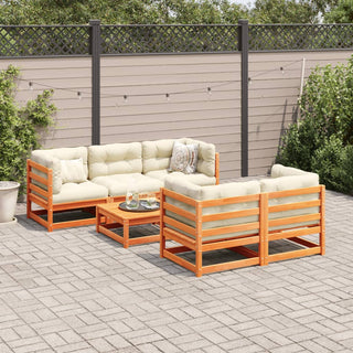 vidaXL 6 Piece Garden Sofa Set Wax Brown Solid Wood Pine - 3299287 - Sofa In Store