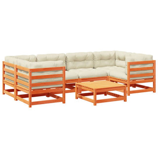 vidaXL 7 Piece Garden Sofa Set with Cushions Wax Brown Solid Wood Pine - Sofa In Store