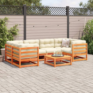 vidaXL 7 Piece Garden Sofa Set with Cushions Wax Brown Solid Wood Pine - Sofa In Store