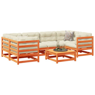 vidaXL 7 Piece Garden Sofa Set with Cushions Wax Brown Solid Wood Pine - Sofa In Store