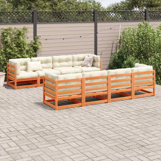 vidaXL 9 Piece Garden Sofa Set with Cushions Wax Brown Solid Wood Pine - 3299359 - Sofa In Store