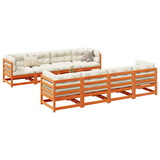 vidaXL 9 Piece Garden Sofa Set with Cushions Wax Brown Solid Wood Pine - 3299359 - Sofa In Store