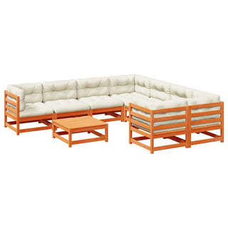 vidaXL 9 Piece Garden Sofa Set with Cushions Wax Brown Solid Wood Pine - 3299371 - Sofa In Store