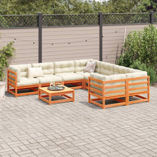 vidaXL 9 Piece Garden Sofa Set with Cushions Wax Brown Solid Wood Pine - 3299371 - Sofa In Store