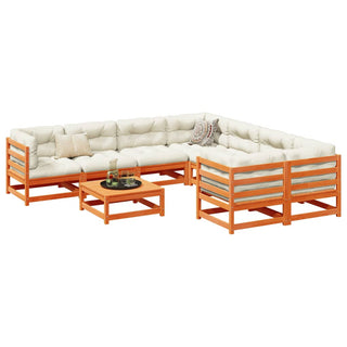vidaXL 9 Piece Garden Sofa Set with Cushions Wax Brown Solid Wood Pine - 3299371 - Sofa In Store