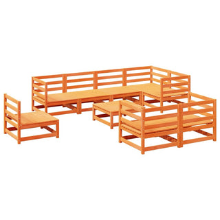 vidaXL 9 Piece Garden Sofa Set Wax Brown Solid Wood Pine - 3299509 - Sofa In Store