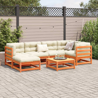 vidaXL 7 Piece Garden Sofa Set Wax Brown Solid Wood Pine - 3299531 - Sofa In Store