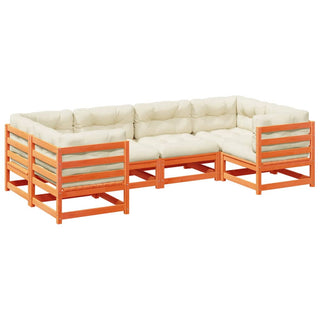 vidaXL 6 Piece Garden Sofa Set with Cushions Wax Brown Solid Wood Pine - Sofa In Store