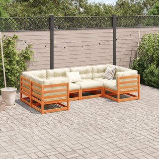 vidaXL 6 Piece Garden Sofa Set with Cushions Wax Brown Solid Wood Pine - Sofa In Store