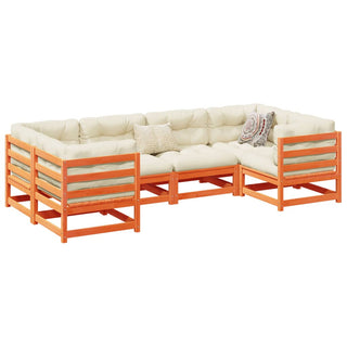 vidaXL 6 Piece Garden Sofa Set with Cushions Wax Brown Solid Wood Pine - Sofa In Store