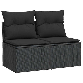 vidaXL 2 Piece Garden Sofa Set with Cushions Black Poly Rattan Acacia - 3325231 - Sofa In Store