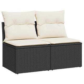 vidaXL 2 Piece Garden Sofa Set with Cushions Black Poly Rattan Acacia - 3325232 - Sofa In Store